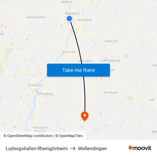 Ludwigshafen-Rheingönheim to Wellendingen map