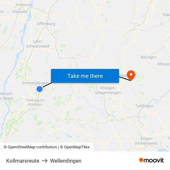 Kollmarsreute to Wellendingen map