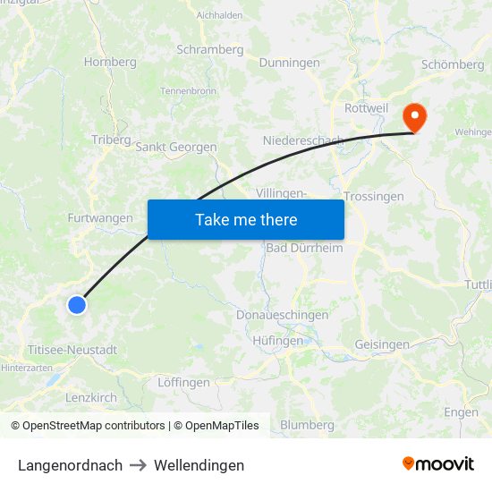 Langenordnach to Wellendingen map