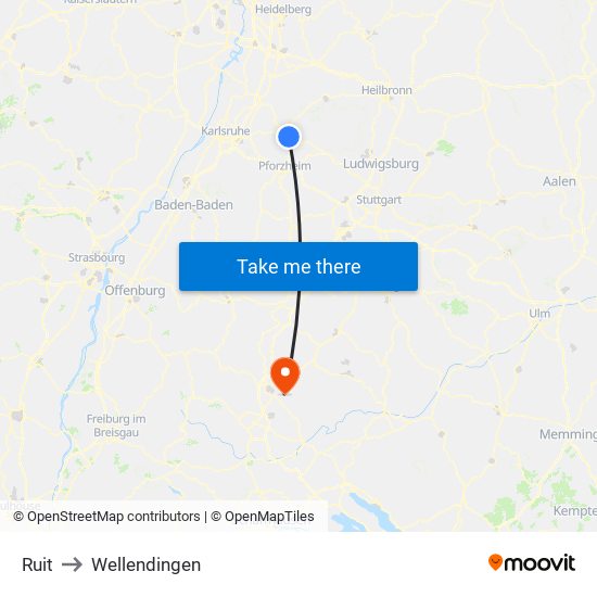 Ruit to Wellendingen map