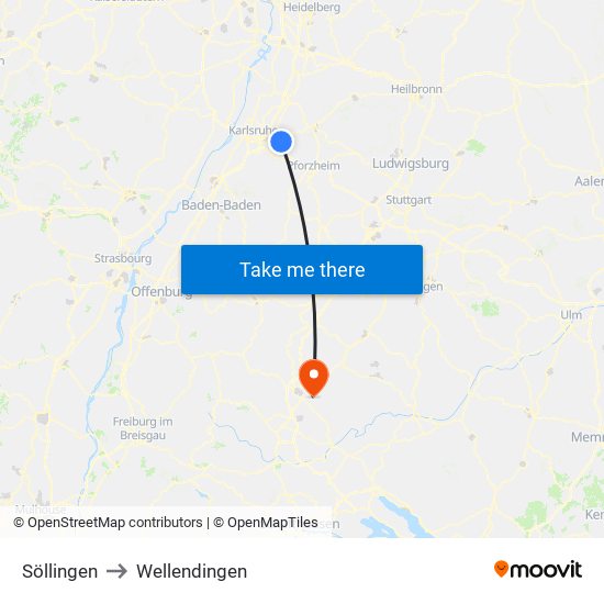 Söllingen to Wellendingen map