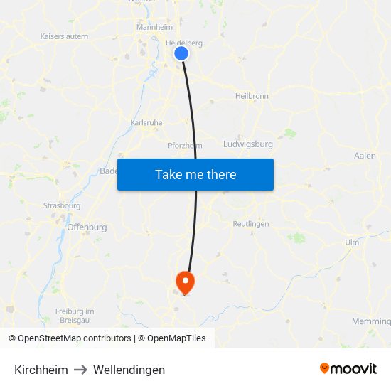 Kirchheim to Wellendingen map