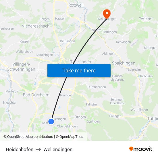 Heidenhofen to Wellendingen map