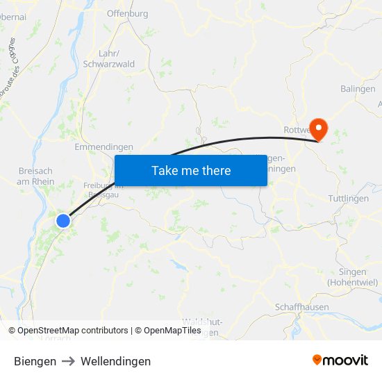 Biengen to Wellendingen map