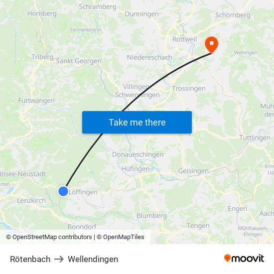 Rötenbach to Wellendingen map