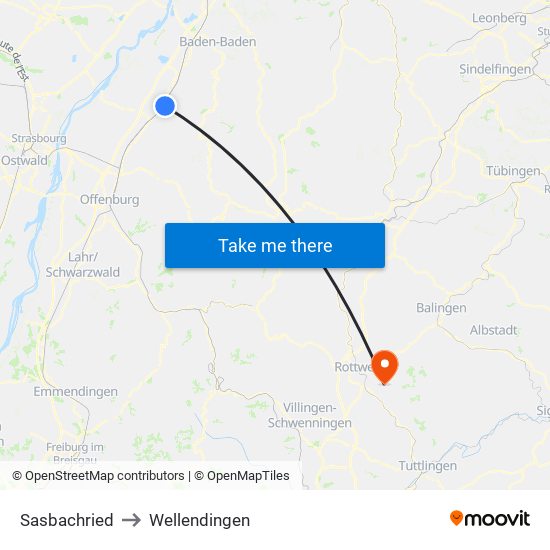 Sasbachried to Wellendingen map