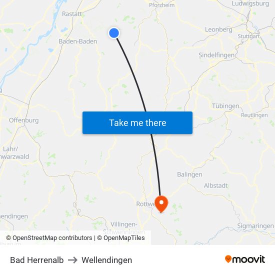 Bad Herrenalb to Wellendingen map