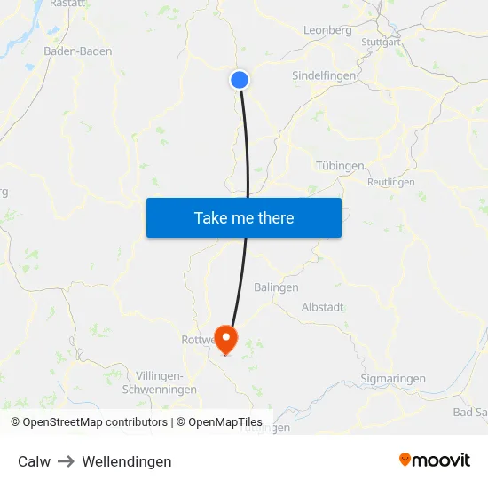 Calw to Wellendingen map