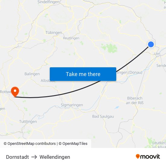 Dornstadt to Wellendingen map