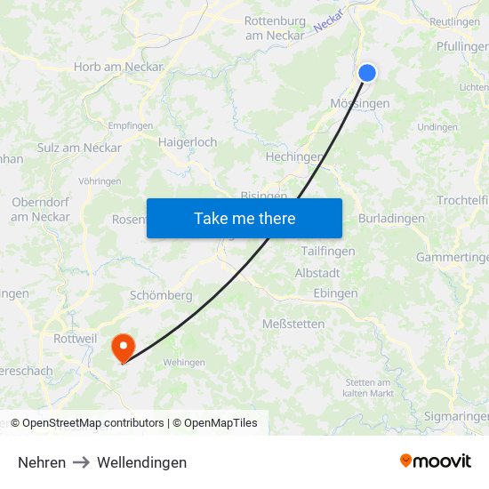 Nehren to Wellendingen map