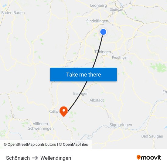 Schönaich to Wellendingen map