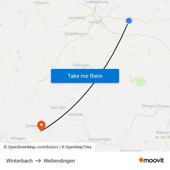 Winterbach to Wellendingen map