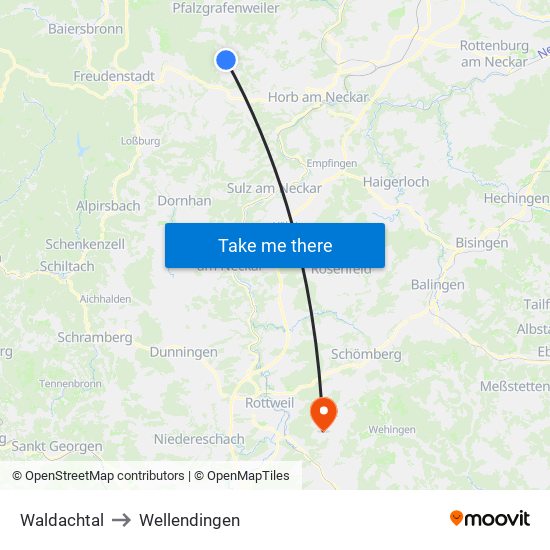 Waldachtal to Wellendingen map