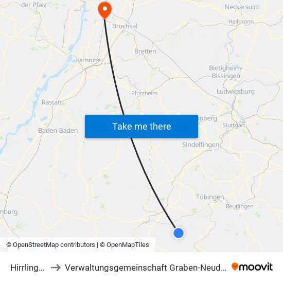 Hirrlingen to Verwaltungsgemeinschaft Graben-Neudorf map