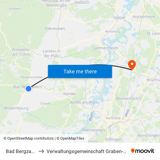 Bad Bergzabern to Verwaltungsgemeinschaft Graben-Neudorf map