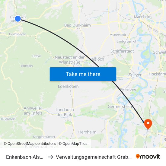 Enkenbach-Alsenborn to Verwaltungsgemeinschaft Graben-Neudorf map