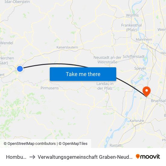 Homburg to Verwaltungsgemeinschaft Graben-Neudorf map