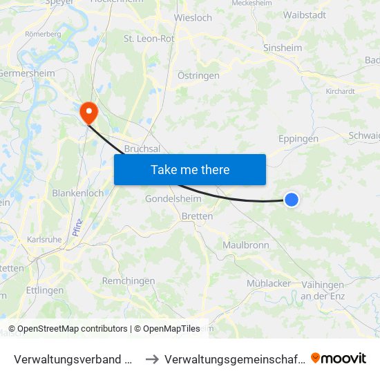 Verwaltungsverband Oberes Zabergäu to Verwaltungsgemeinschaft Graben-Neudorf map