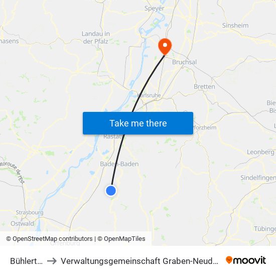 Bühlertal to Verwaltungsgemeinschaft Graben-Neudorf map