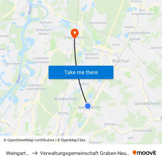 Weingarten to Verwaltungsgemeinschaft Graben-Neudorf map