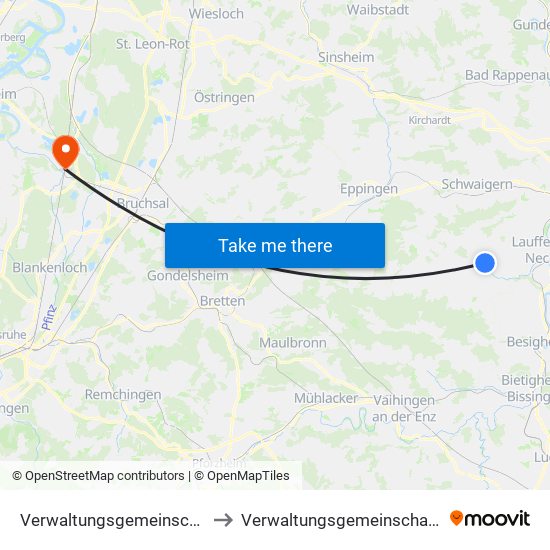 Verwaltungsgemeinschaft Brackenheim to Verwaltungsgemeinschaft Graben-Neudorf map