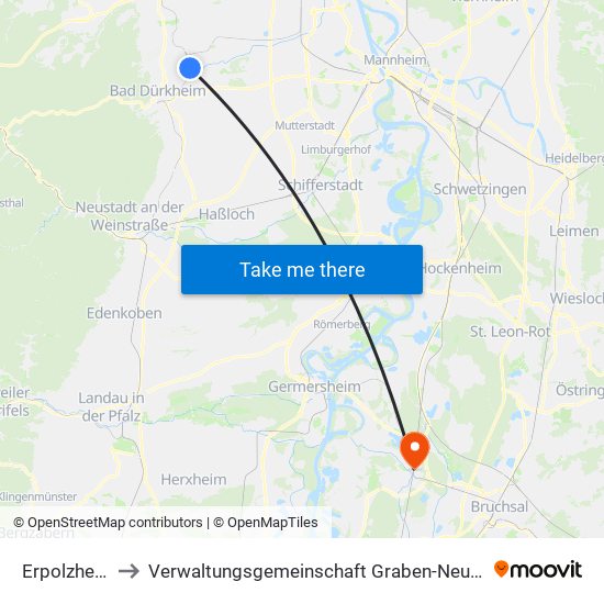 Erpolzheim to Verwaltungsgemeinschaft Graben-Neudorf map