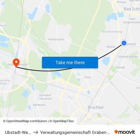 Ubstadt-Weiher to Verwaltungsgemeinschaft Graben-Neudorf map