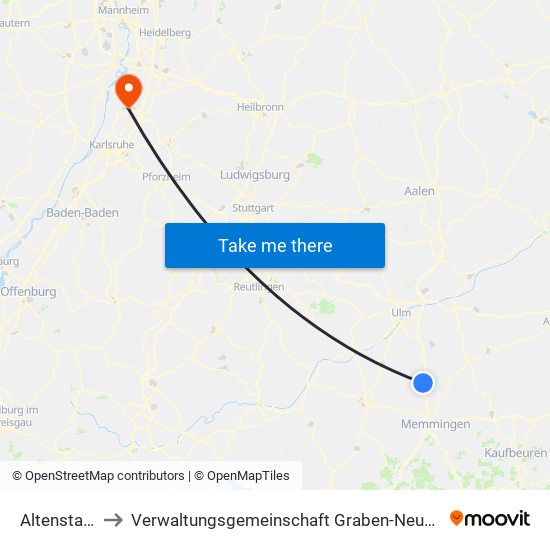 Altenstadt to Verwaltungsgemeinschaft Graben-Neudorf map