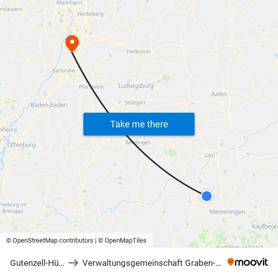 Gutenzell-Hürbel to Verwaltungsgemeinschaft Graben-Neudorf map