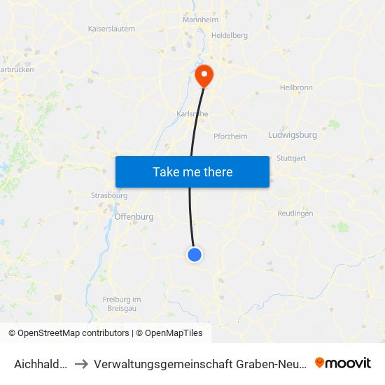 Aichhalden to Verwaltungsgemeinschaft Graben-Neudorf map