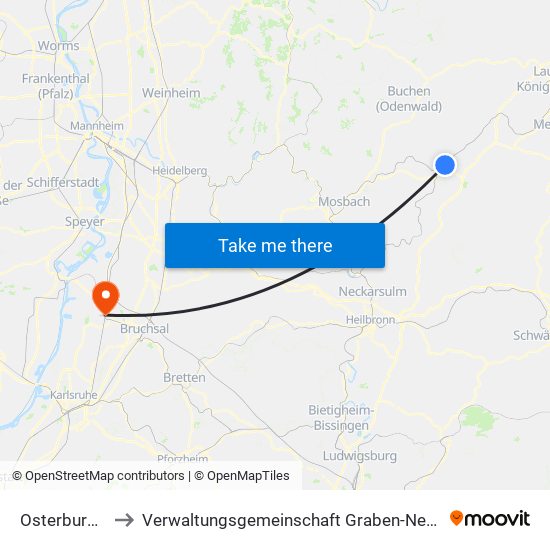 Osterburken to Verwaltungsgemeinschaft Graben-Neudorf map