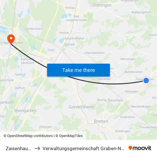 Zaisenhausen to Verwaltungsgemeinschaft Graben-Neudorf map