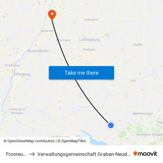 Fronreute to Verwaltungsgemeinschaft Graben-Neudorf map