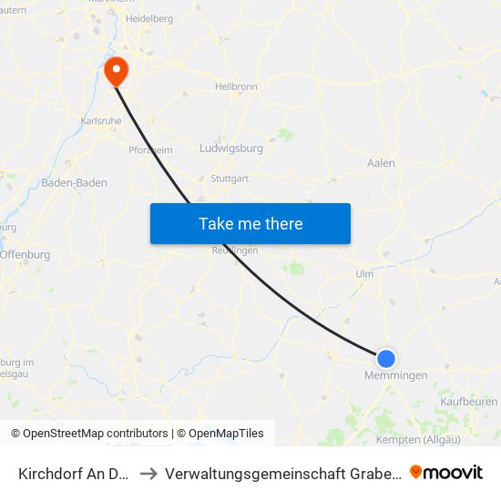 Kirchdorf An Der Iller to Verwaltungsgemeinschaft Graben-Neudorf map