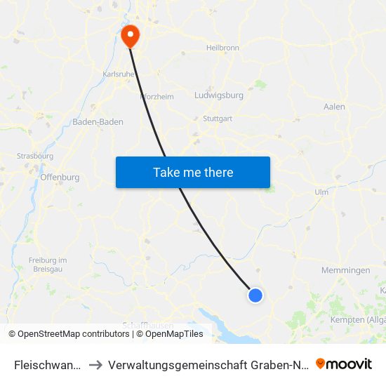 Fleischwangen to Verwaltungsgemeinschaft Graben-Neudorf map