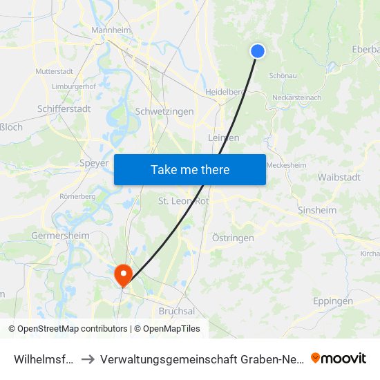 Wilhelmsfeld to Verwaltungsgemeinschaft Graben-Neudorf map