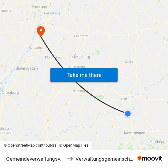 Gemeindeverwaltungsverband Dietenheim to Verwaltungsgemeinschaft Graben-Neudorf map