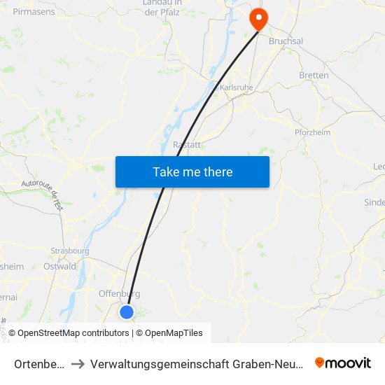 Ortenberg to Verwaltungsgemeinschaft Graben-Neudorf map