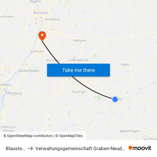 Blaustein to Verwaltungsgemeinschaft Graben-Neudorf map