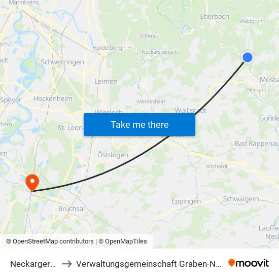 Neckargerach to Verwaltungsgemeinschaft Graben-Neudorf map