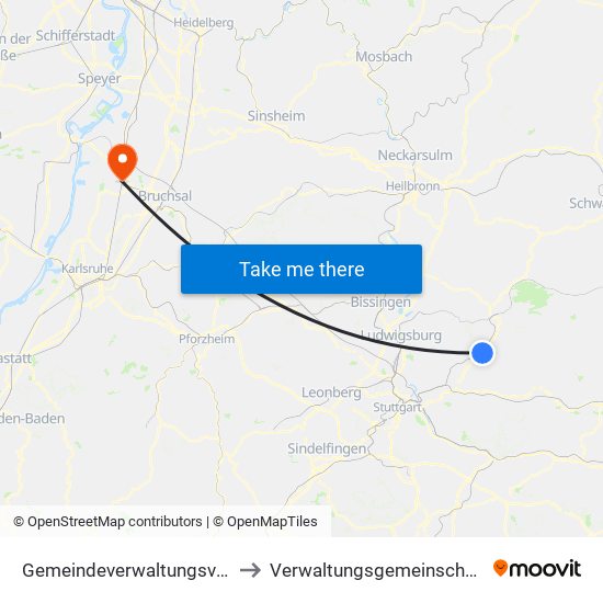 Gemeindeverwaltungsverband Winnenden to Verwaltungsgemeinschaft Graben-Neudorf map