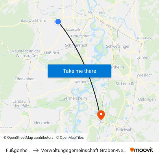 Fußgönheim to Verwaltungsgemeinschaft Graben-Neudorf map