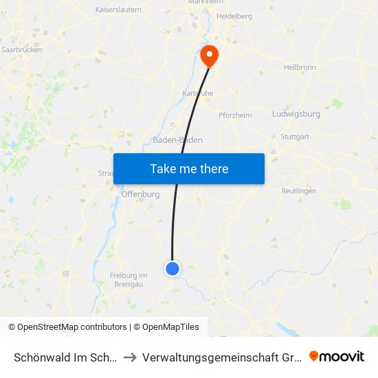 Schönwald Im Schwarzwald to Verwaltungsgemeinschaft Graben-Neudorf map