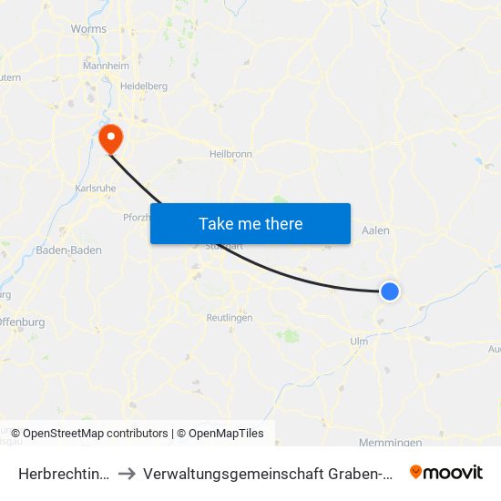 Herbrechtingen to Verwaltungsgemeinschaft Graben-Neudorf map