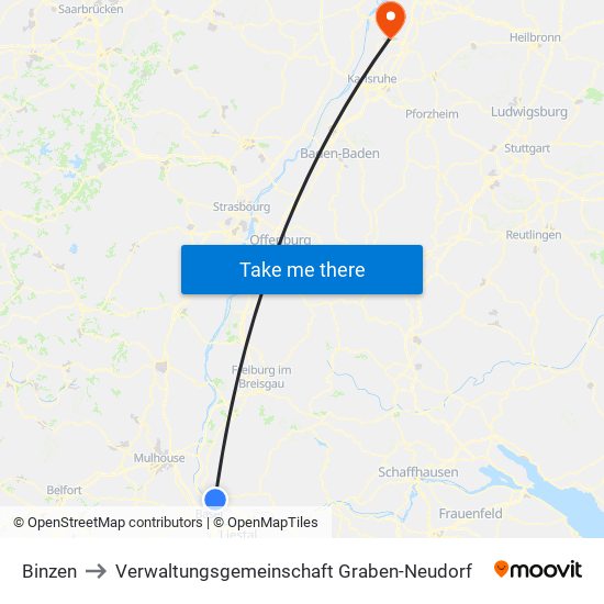 Binzen to Verwaltungsgemeinschaft Graben-Neudorf map