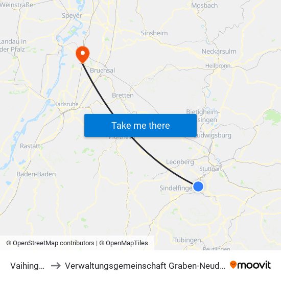 Vaihingen to Verwaltungsgemeinschaft Graben-Neudorf map