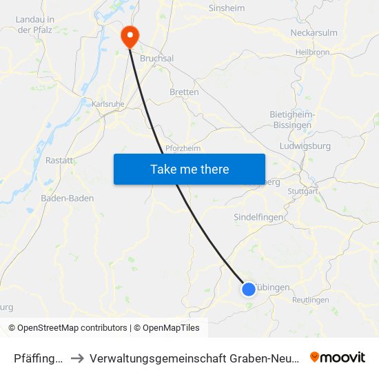 Pfäffingen to Verwaltungsgemeinschaft Graben-Neudorf map