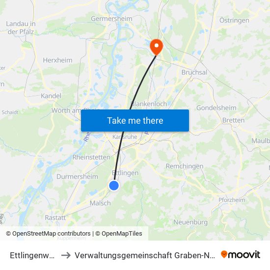 Ettlingenweier to Verwaltungsgemeinschaft Graben-Neudorf map