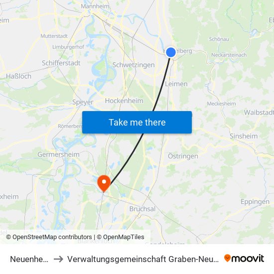 Neuenheim to Verwaltungsgemeinschaft Graben-Neudorf map