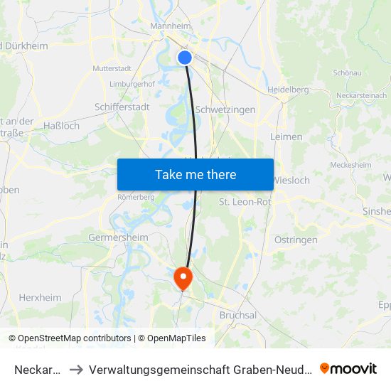 Neckarau to Verwaltungsgemeinschaft Graben-Neudorf map